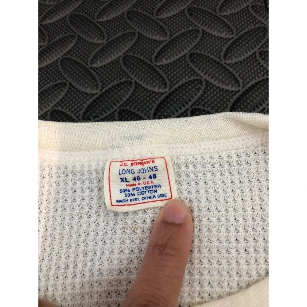 J.E. Morgan Long Johns Shirt Mens XL White Thermal Waffle Knit Made in USA 80s